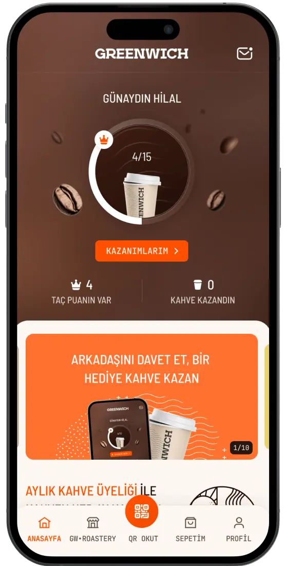 Kahve uygulaması ana sayfası.